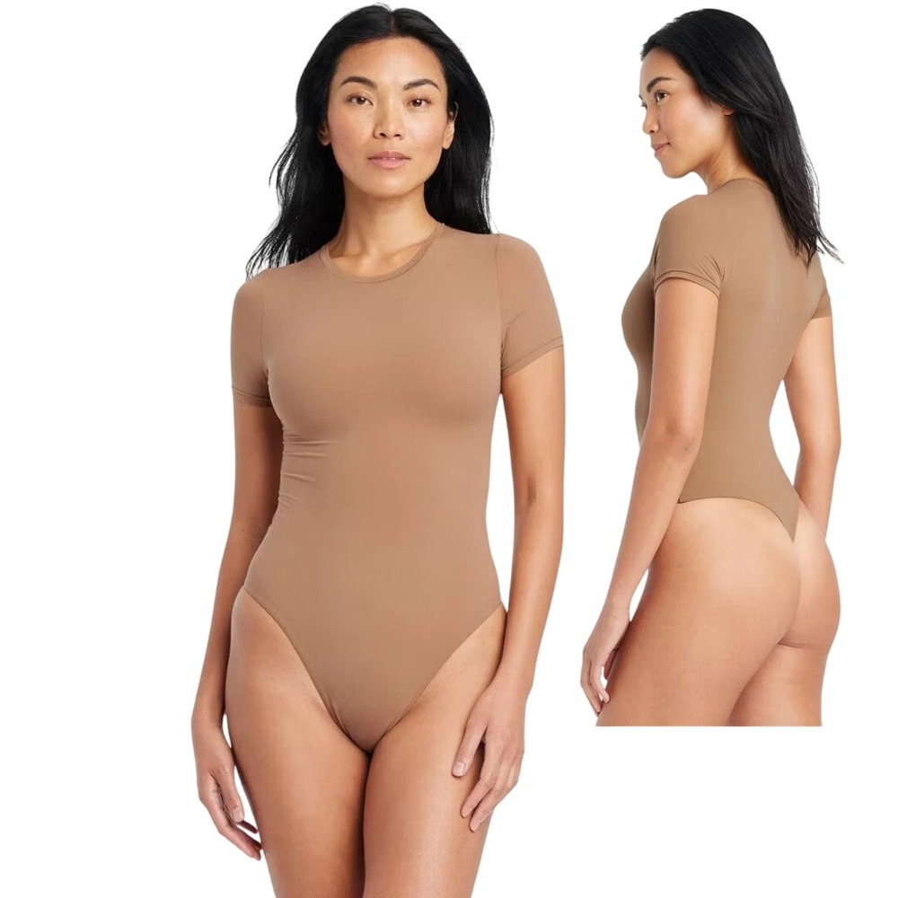 Auden Women's Brown Short Sleeve Luxury Collection Bodysuit Size XL